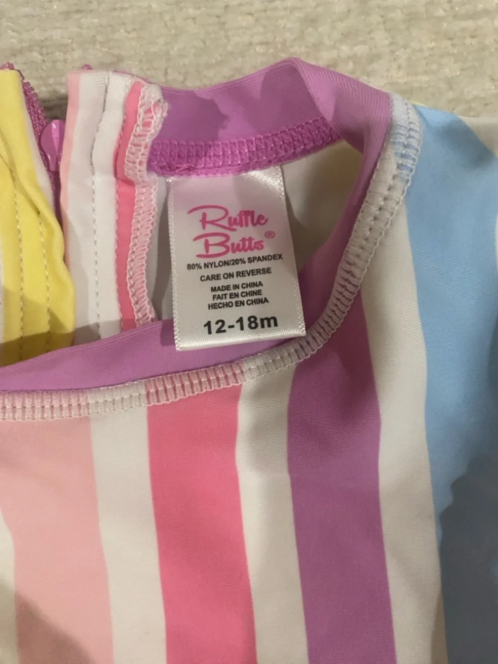 Ruffle Butts Kids One-Piece Swimsuit - Pastel Rainbow Stripes